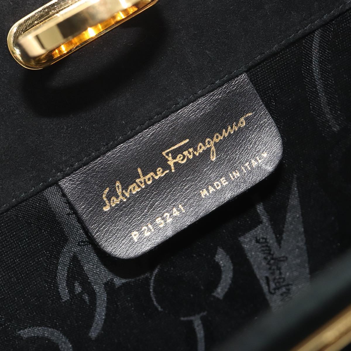 Salvatore Ferragamo Gancini Hand Bag Suede Black Gold Tone Auth ep15363A