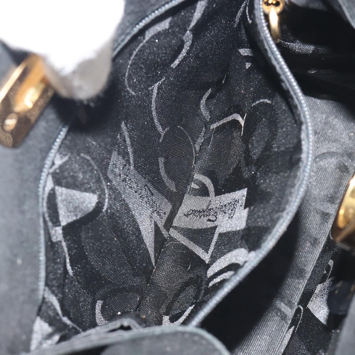 Salvatore Ferragamo Gancini Hand Bag Suede Black Gold Tone Auth ep15363A