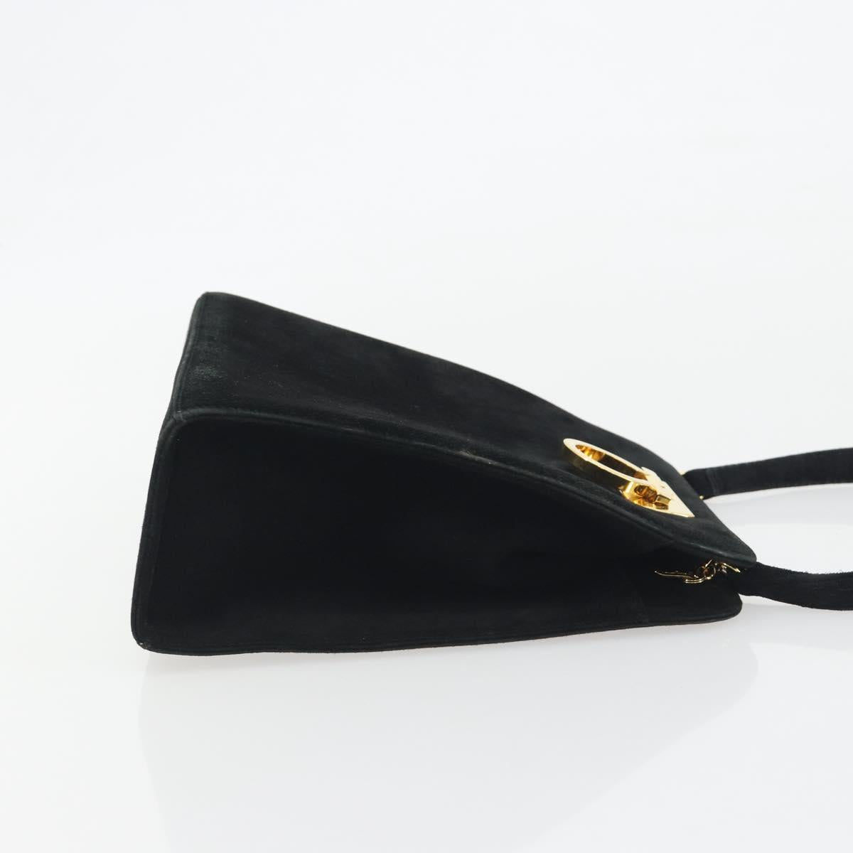 Salvatore Ferragamo Gancini Hand Bag Suede Black Gold Tone Auth ep15363A