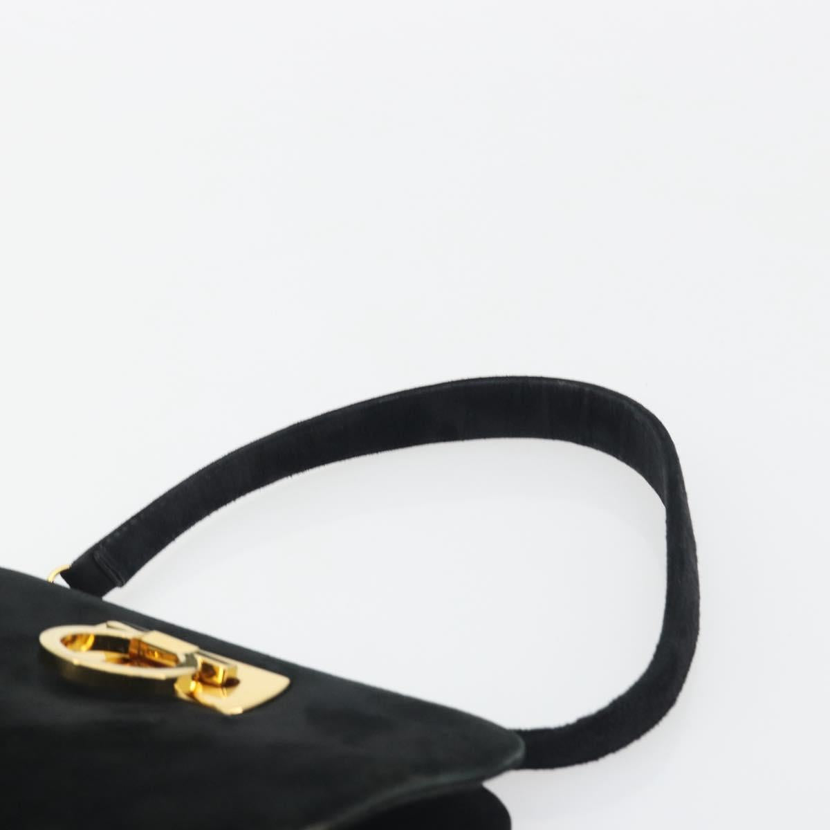 Salvatore Ferragamo Gancini Hand Bag Suede Black Gold Tone Auth ep15363A