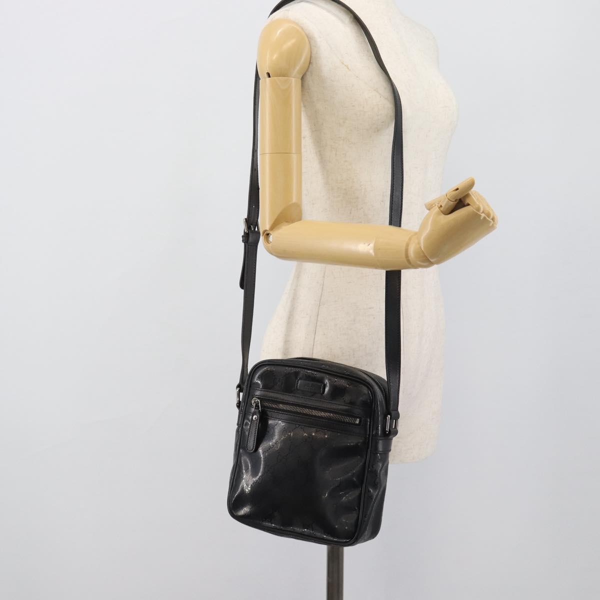 GUCCI GG Implementation Shoulder Bag PVC Black Silver 233268 Auth ep15366A