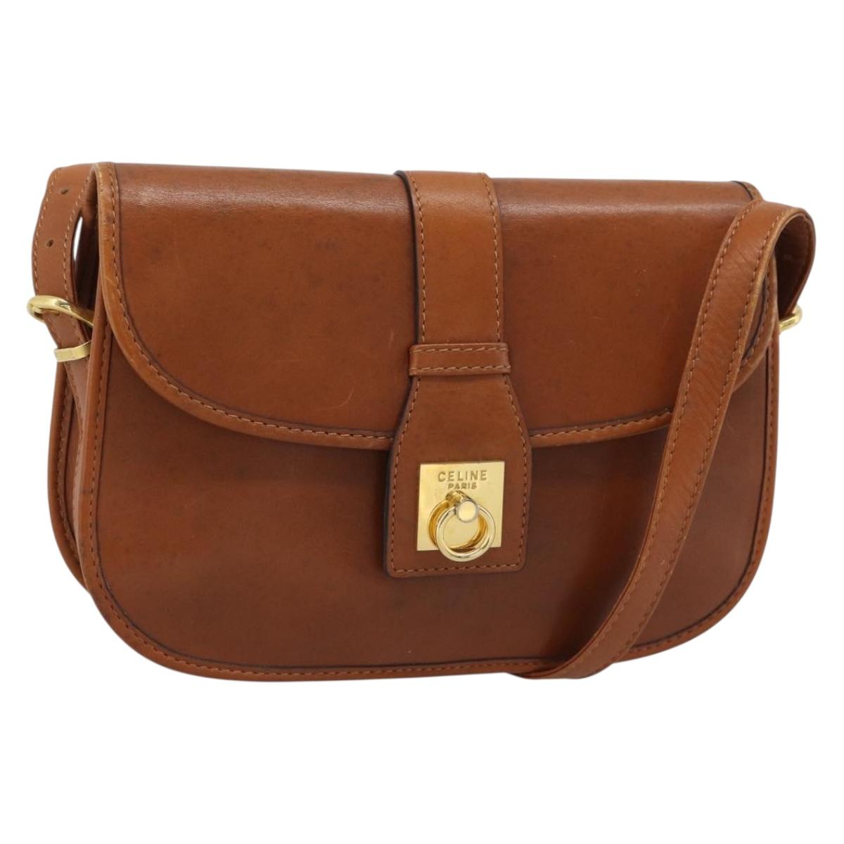 CELINE Shoulder Bag Leather Brown Gold Tone Auth ep15367