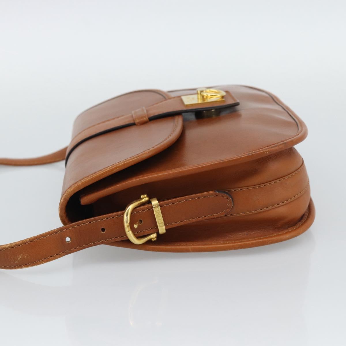 CELINE Shoulder Bag Leather Brown Gold Tone Auth ep15367