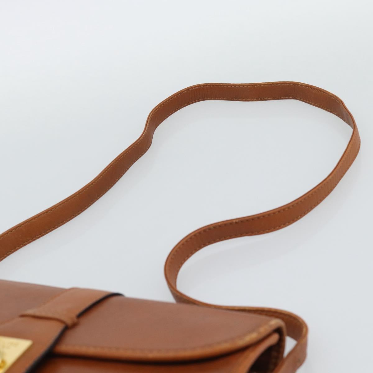 CELINE Shoulder Bag Leather Brown Gold Tone Auth ep15367