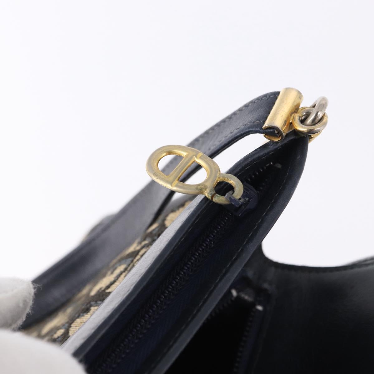 Christian Dior Trotter Canvas Shoulder Bag Navy Gold Tone Auth ep15368A