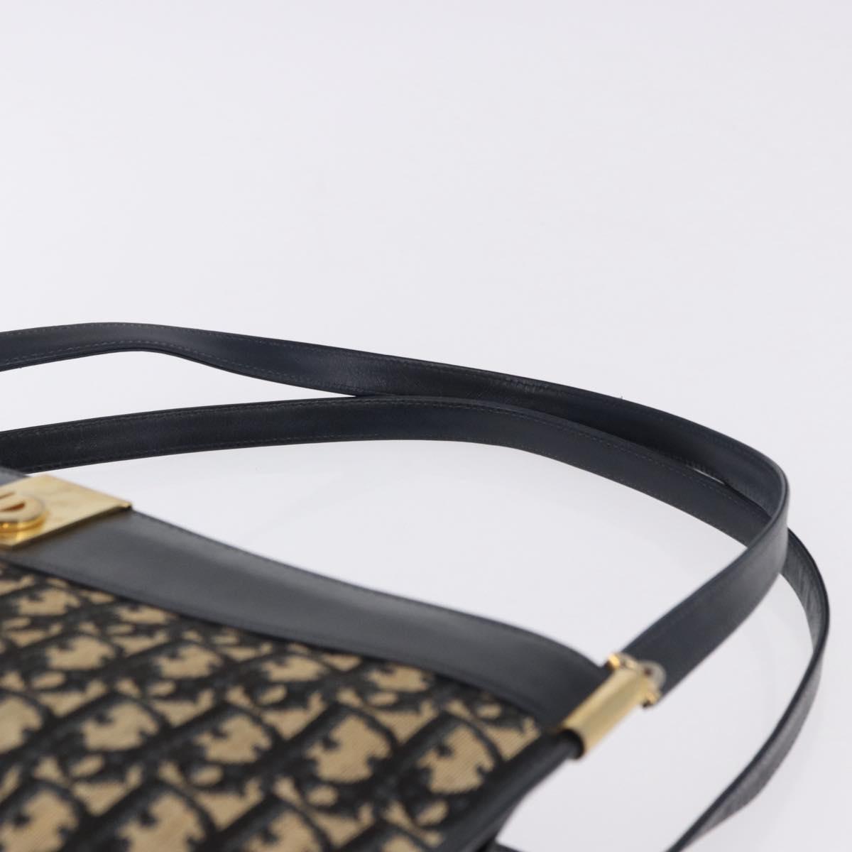 Christian Dior Trotter Canvas Shoulder Bag Navy Gold Tone Auth ep15368A