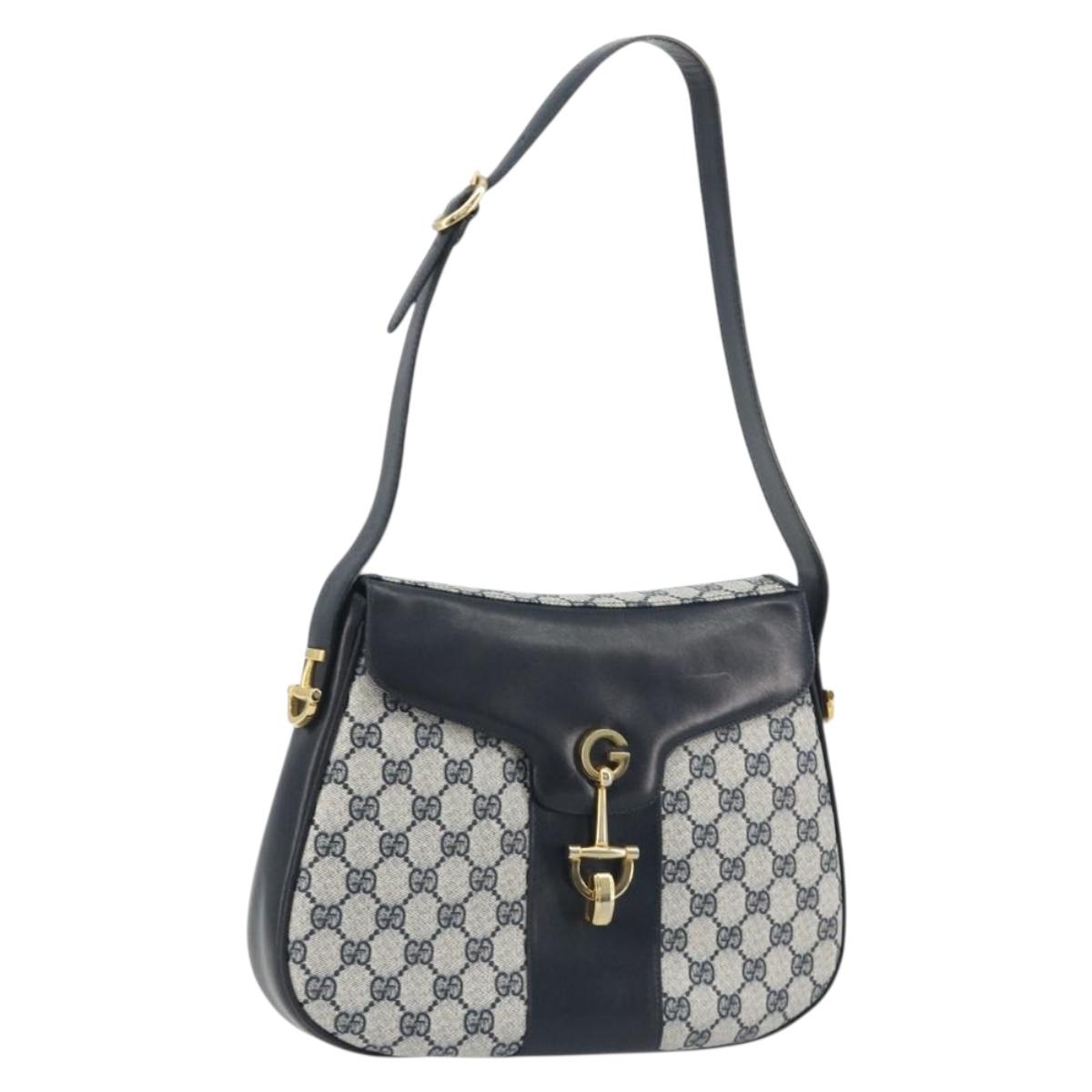 GUCCI GG Supreme Shoulder Bag PVC Leather Navy Gold Tone Auth ep15369A