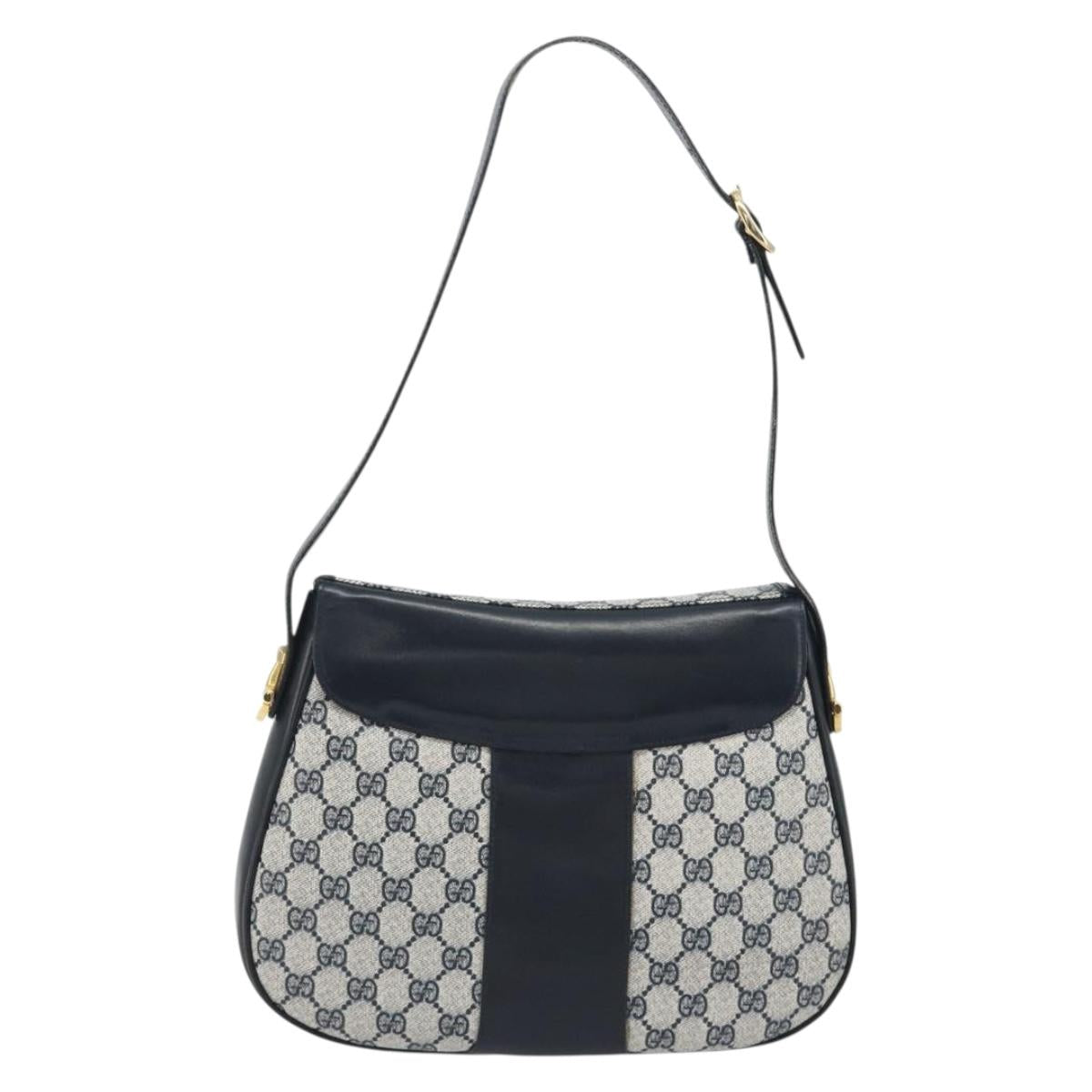 GUCCI GG Supreme Shoulder Bag PVC Leather Navy Gold Tone Auth ep15369A