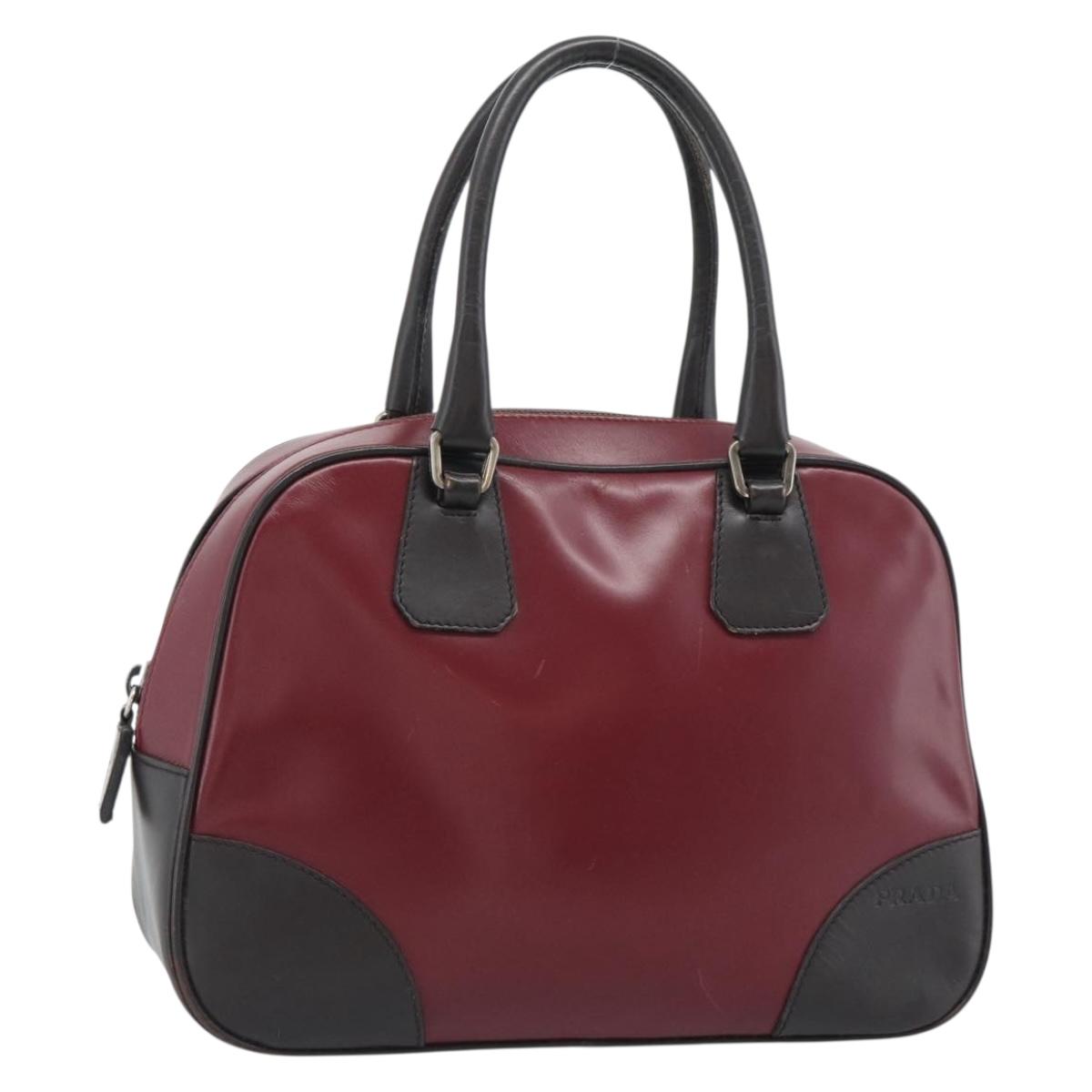 PRADA Hand Bag Leather Red Black Auth ep15370