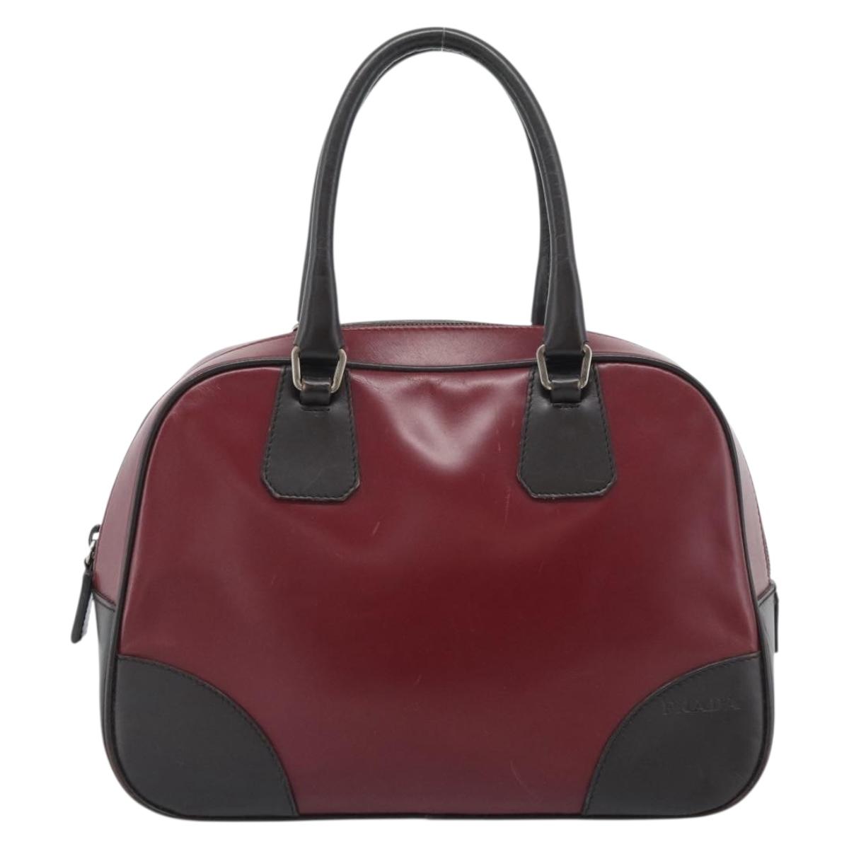 PRADA Hand Bag Leather Red Black Auth ep15370