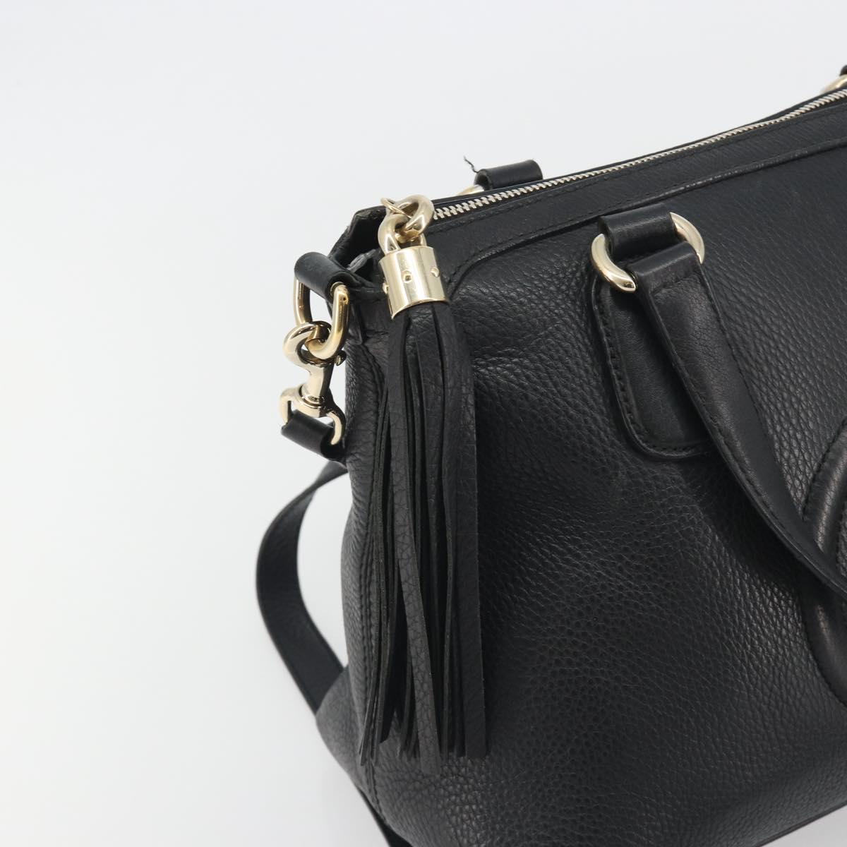 GUCCI Soho Hand Bag Leather 2way Black Gold Tone 308362 Auth ep15374A