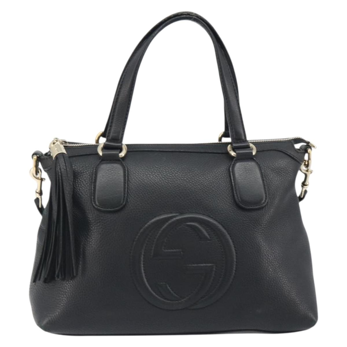 GUCCI Soho Hand Bag Leather 2way Black Gold Tone 308362 Auth ep15374A