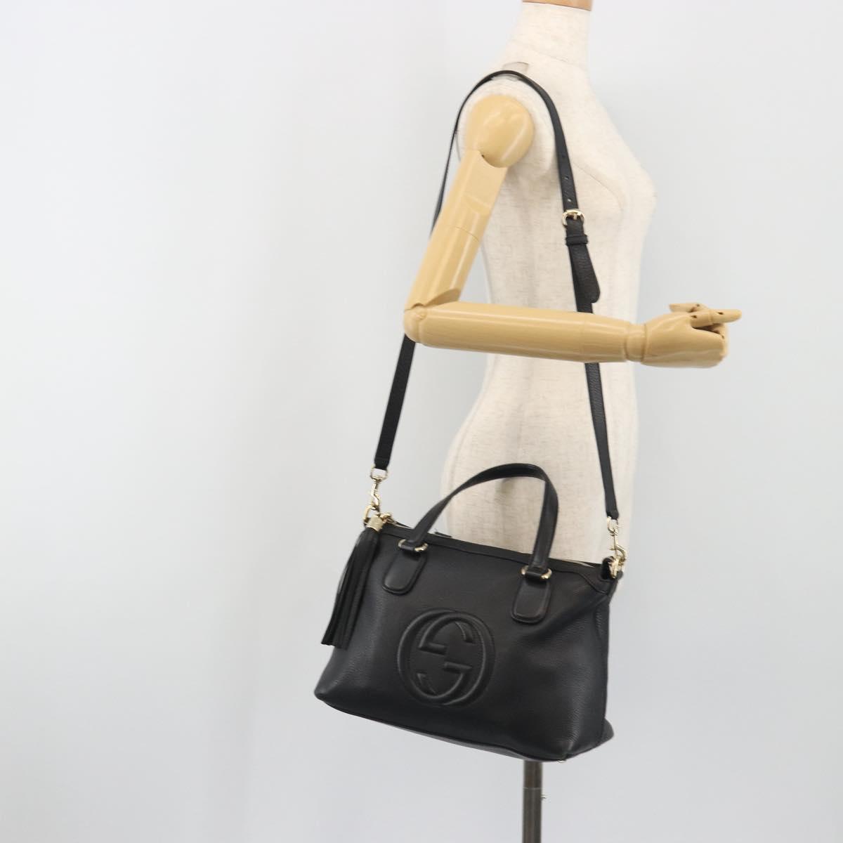 GUCCI Soho Hand Bag Leather 2way Black Gold Tone 308362 Auth ep15374A