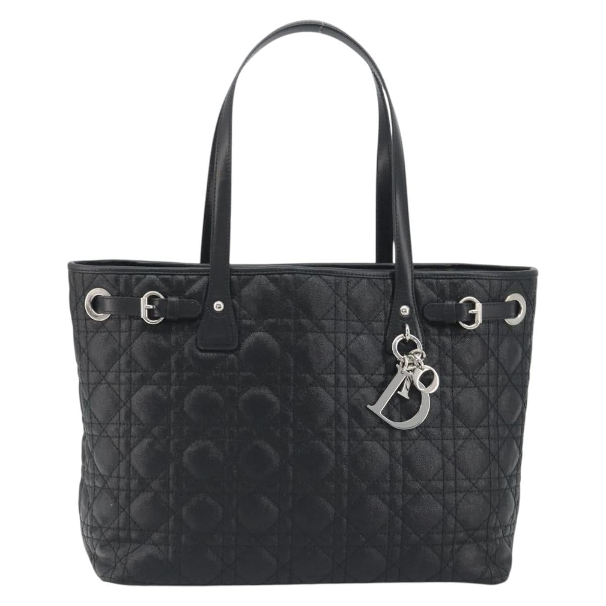 Christian Dior Canage Hand Bag Canvas Black Silver Auth ep15375