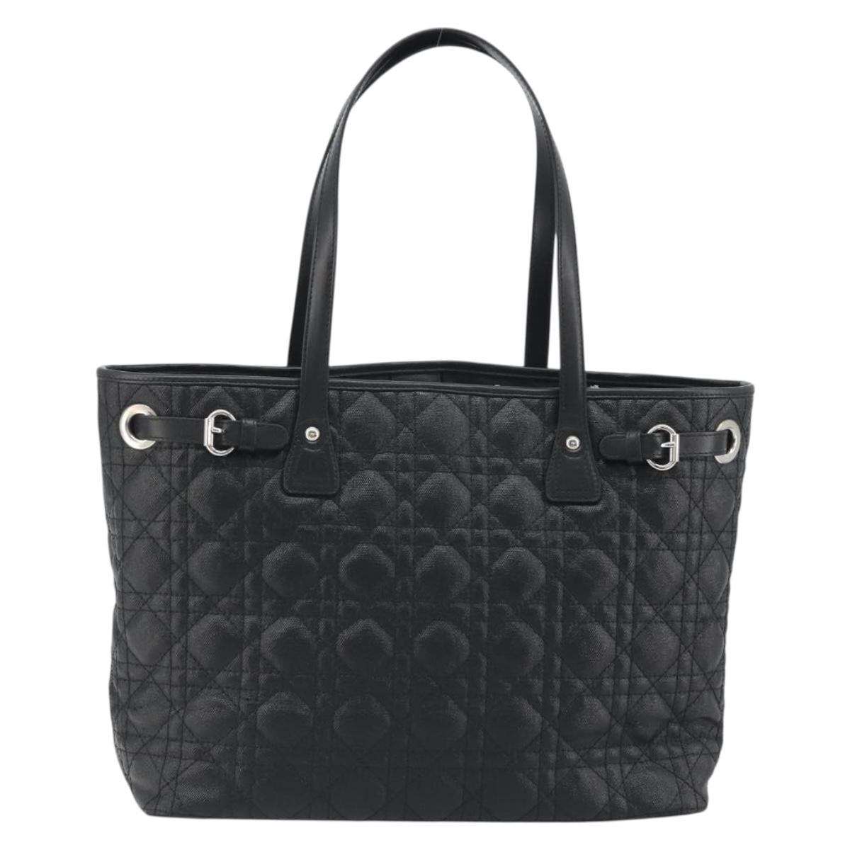 Christian Dior Canage Hand Bag Canvas Black Silver Auth ep15375