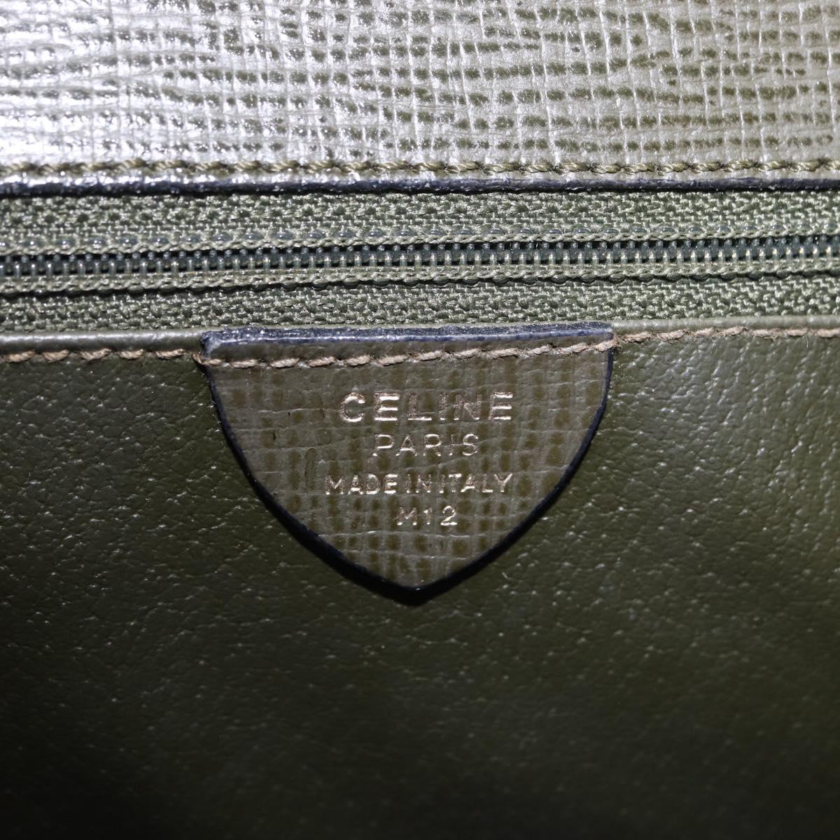 CELINE Hand Bag Leather 2way Khaki Gold Tone Auth ep15377