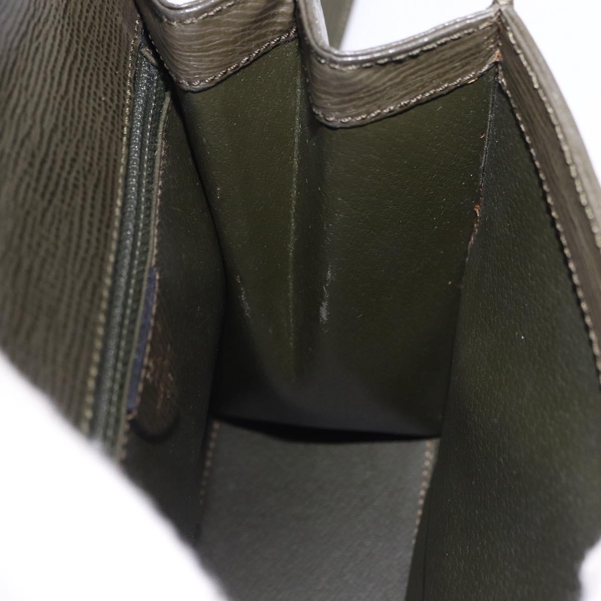 CELINE Hand Bag Leather 2way Khaki Gold Tone Auth ep15377