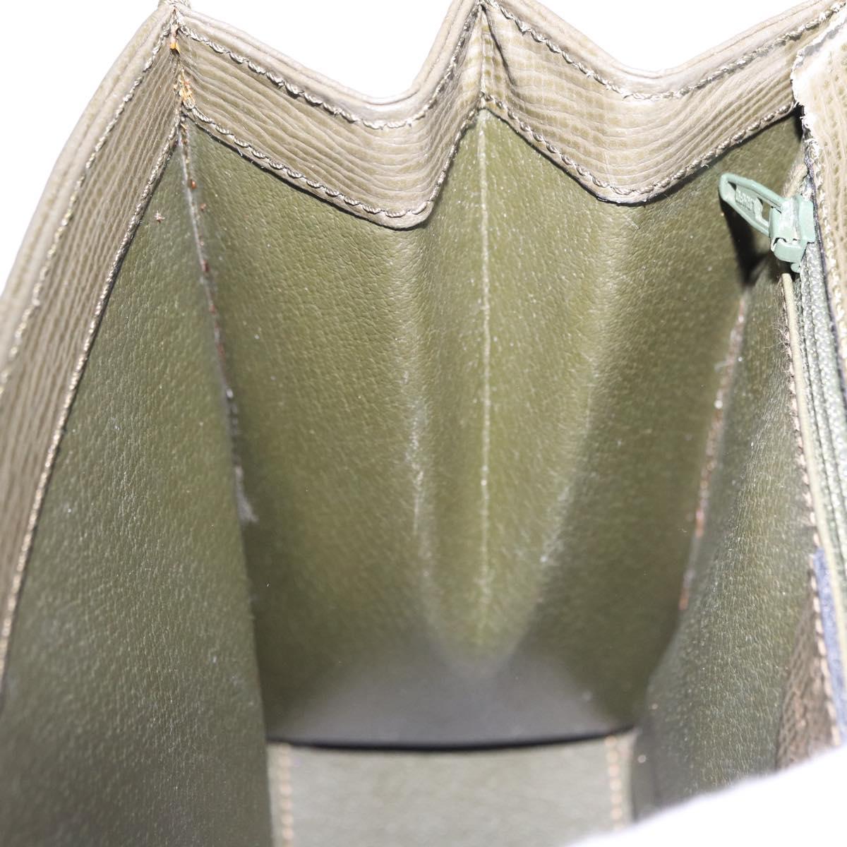 CELINE Hand Bag Leather 2way Khaki Gold Tone Auth ep15377