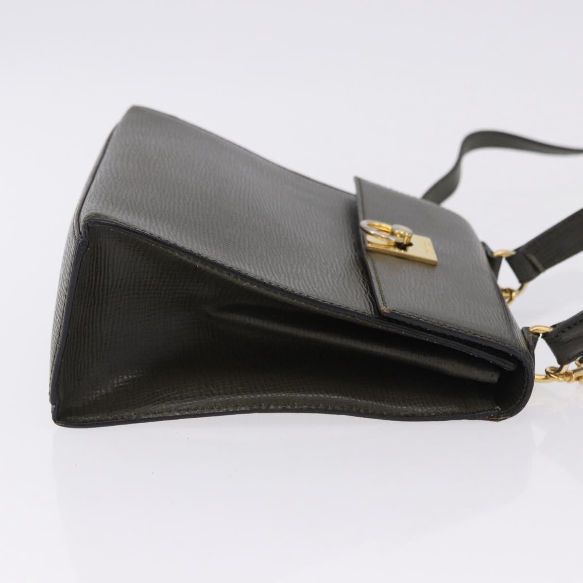 CELINE Hand Bag Leather 2way Khaki Gold Tone Auth ep15377