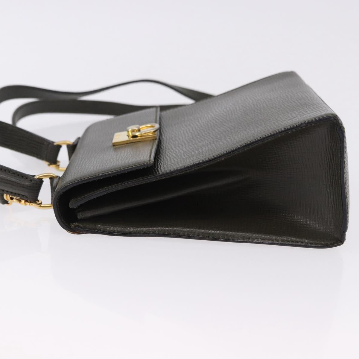 CELINE Hand Bag Leather 2way Khaki Gold Tone Auth ep15377