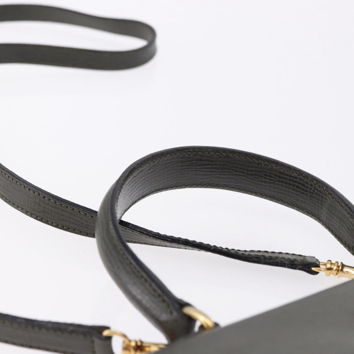CELINE Hand Bag Leather 2way Khaki Gold Tone Auth ep15377