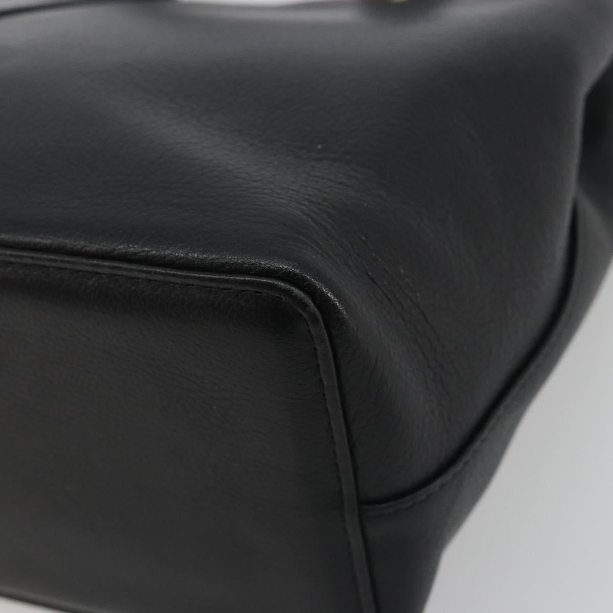 BURBERRY Hand Bag Leather Black Gold Tone Auth ep15378