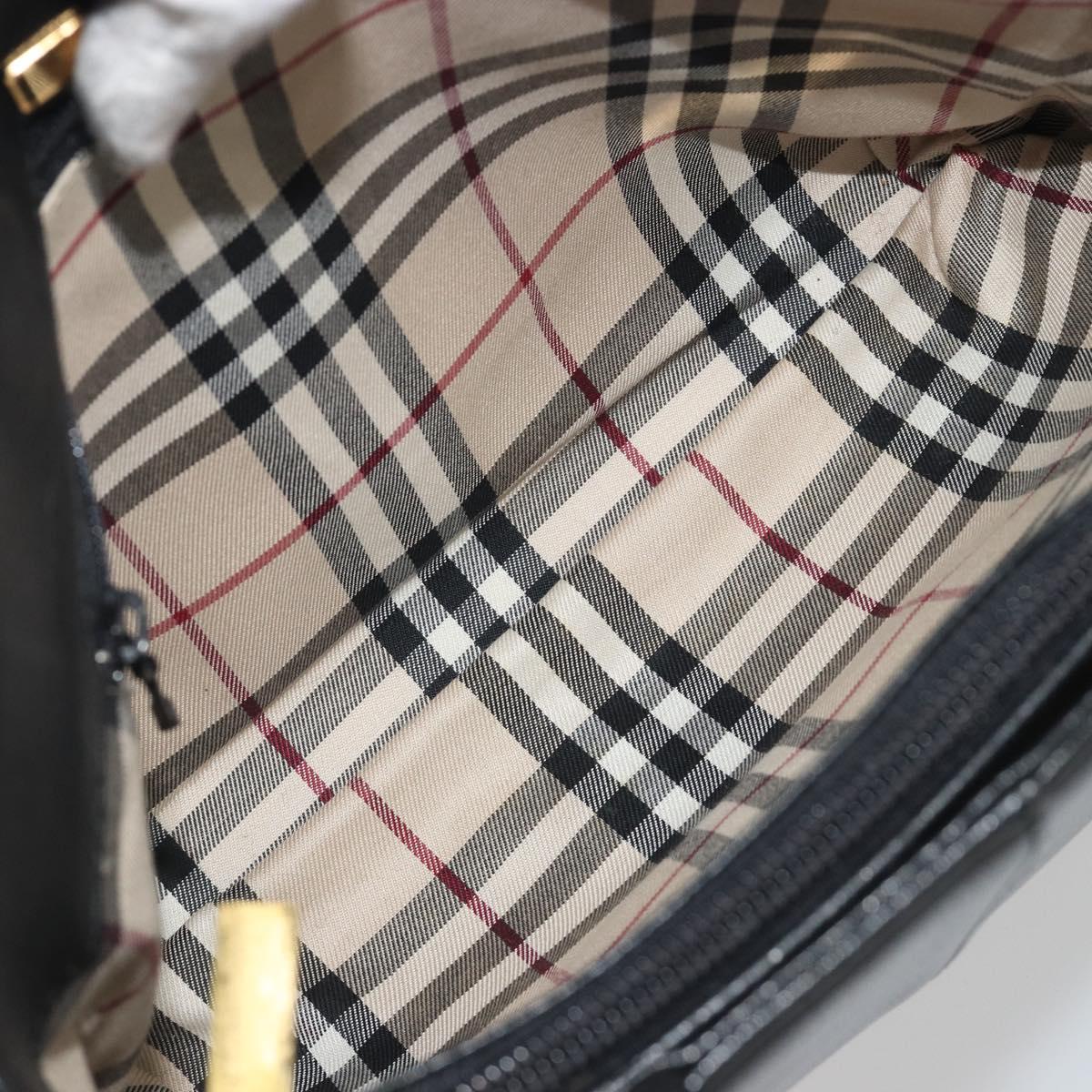BURBERRY Hand Bag Leather Black Gold Tone Auth ep15378