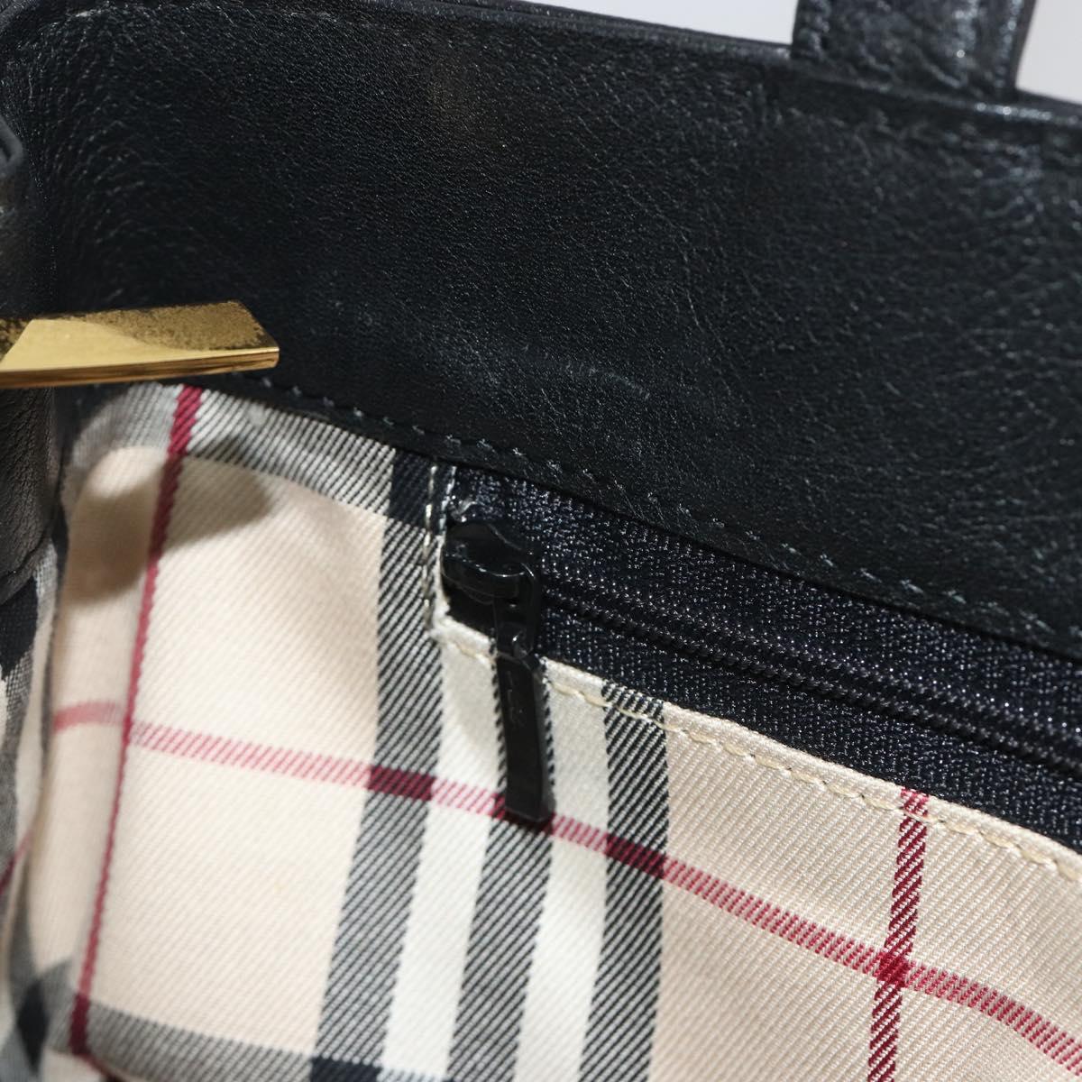 BURBERRY Hand Bag Leather Black Gold Tone Auth ep15378