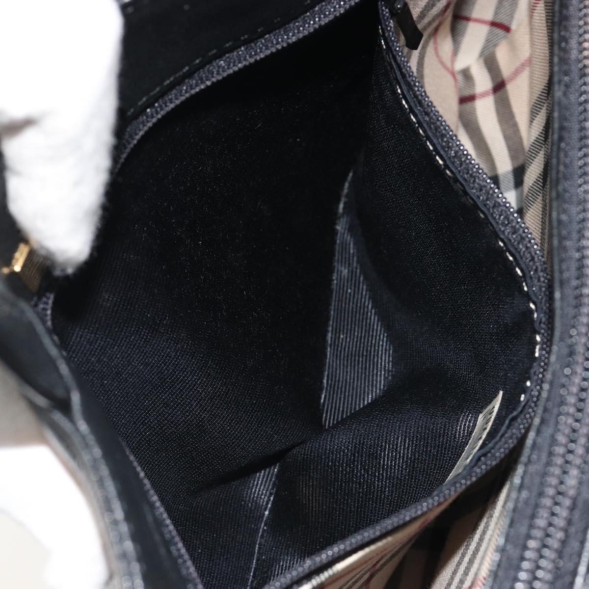 BURBERRY Hand Bag Leather Black Gold Tone Auth ep15378