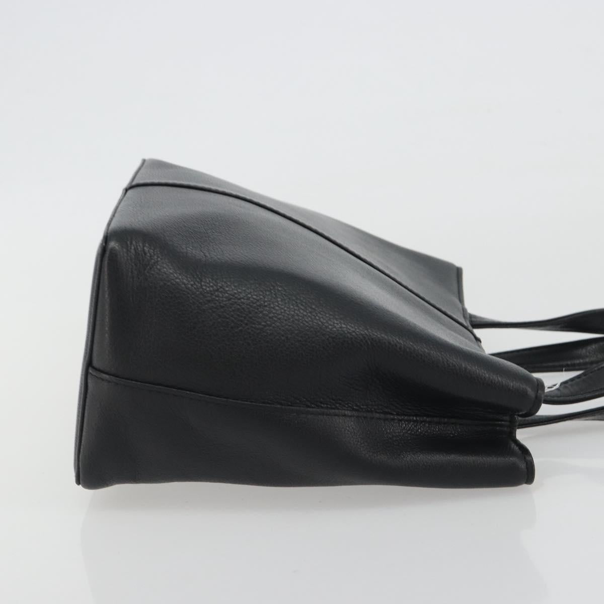 BURBERRY Hand Bag Leather Black Gold Tone Auth ep15378