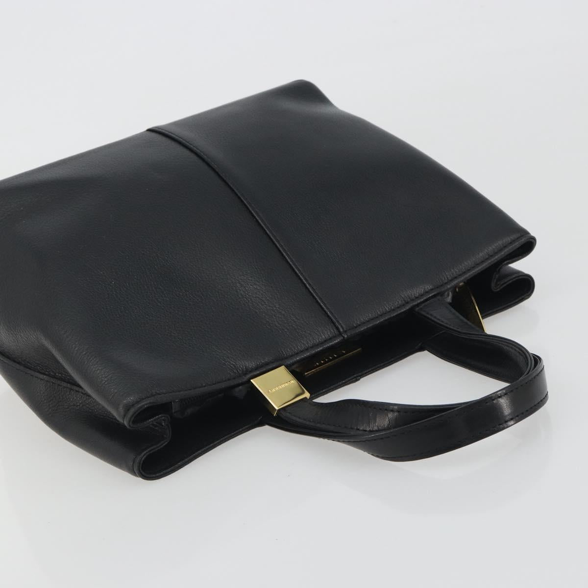 BURBERRY Hand Bag Leather Black Gold Tone Auth ep15378