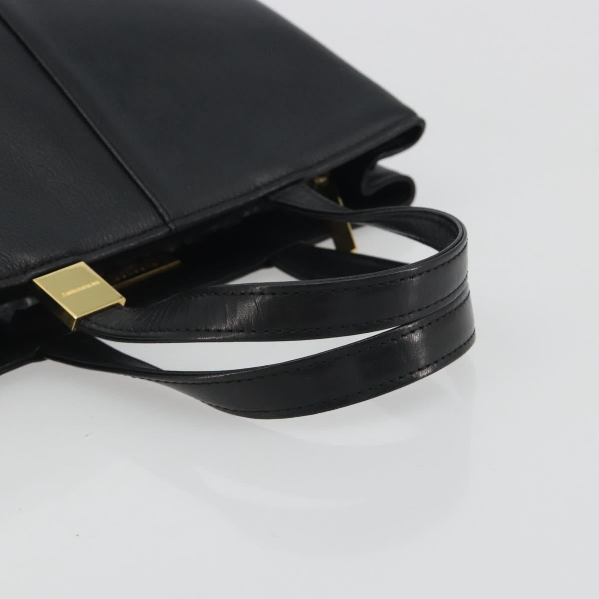 BURBERRY Hand Bag Leather Black Gold Tone Auth ep15378