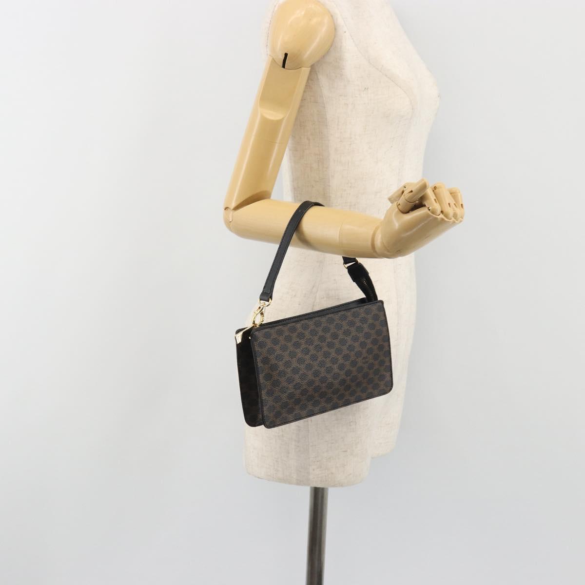 CELINE Macadam Accessory Pouch PVC Leather Black Gold Tone Auth ep15382A