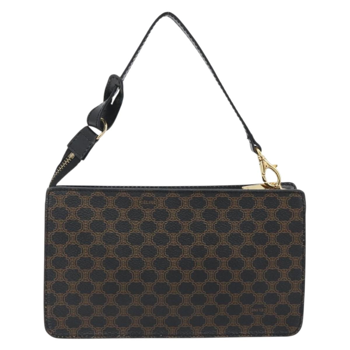 CELINE Macadam Accessory Pouch PVC Leather Black Gold Tone Auth ep15382A