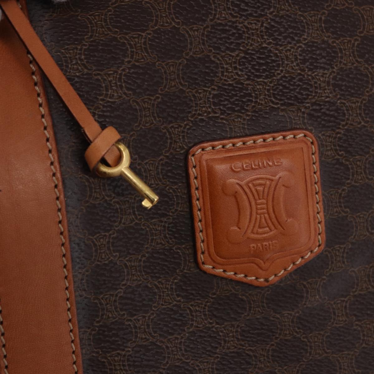 CELINE Macadam Boston Bag PVC Leather Brown Gold Tone Auth ep15384A