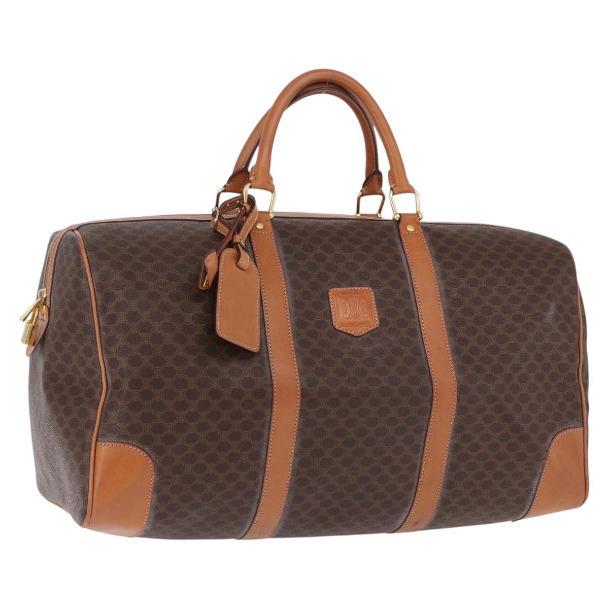 CELINE Macadam Boston Bag PVC Leather Brown Gold Tone Auth ep15384A