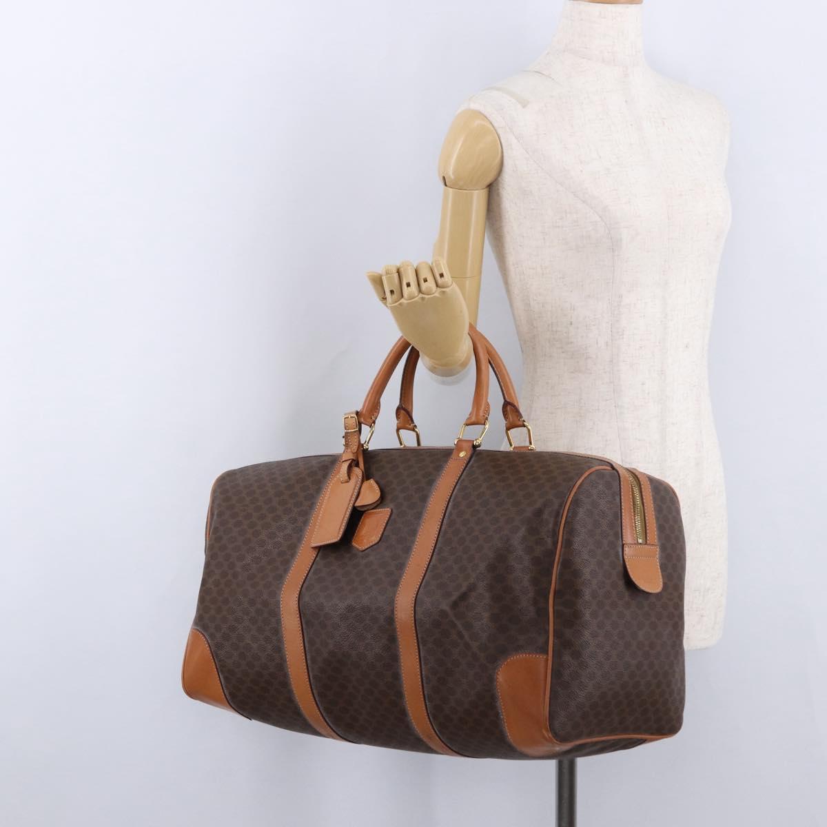 CELINE Macadam Boston Bag PVC Leather Brown Gold Tone Auth ep15384A