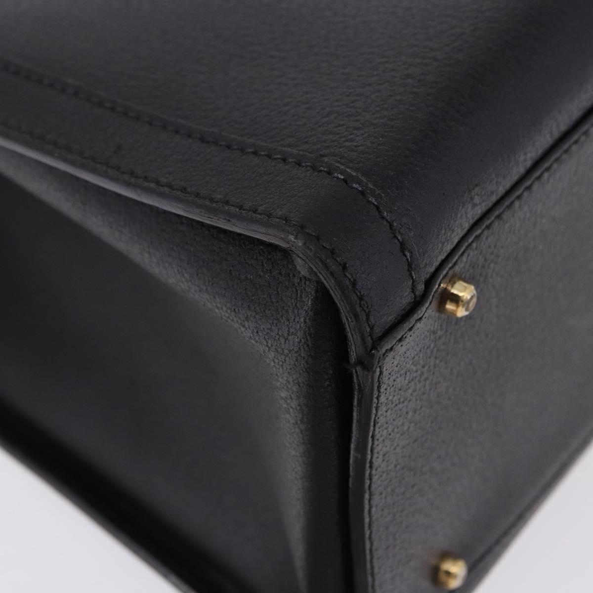 GUCCI Bamboo Hand Bag Leather Black Gold Tone Auth ep15386
