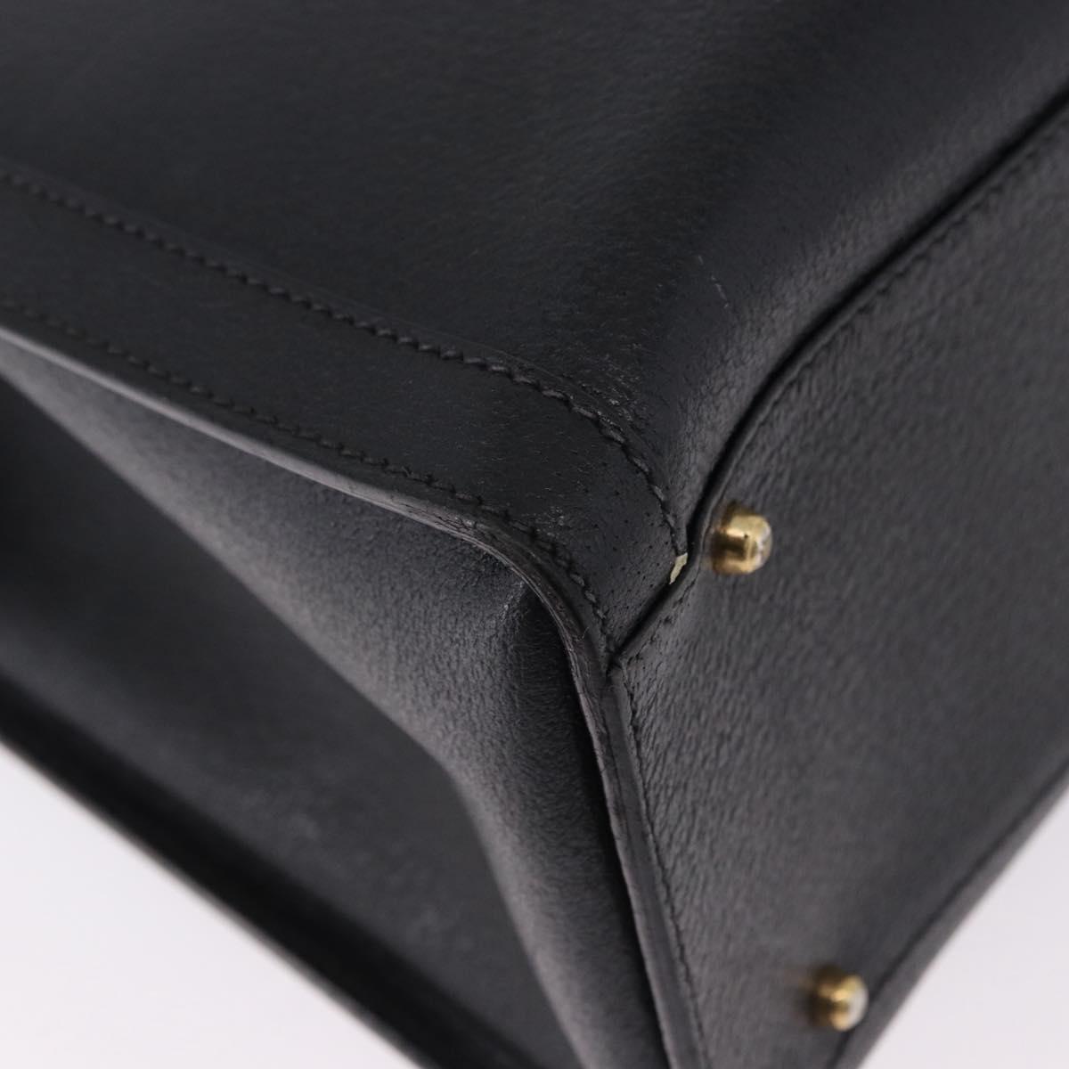 GUCCI Bamboo Hand Bag Leather Black Gold Tone Auth ep15386