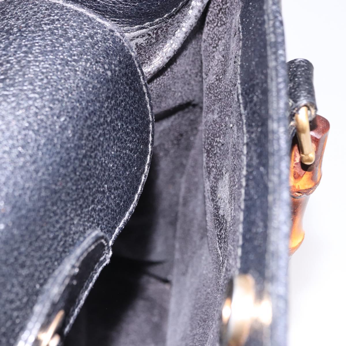 GUCCI Bamboo Hand Bag Leather Black Gold Tone Auth ep15386