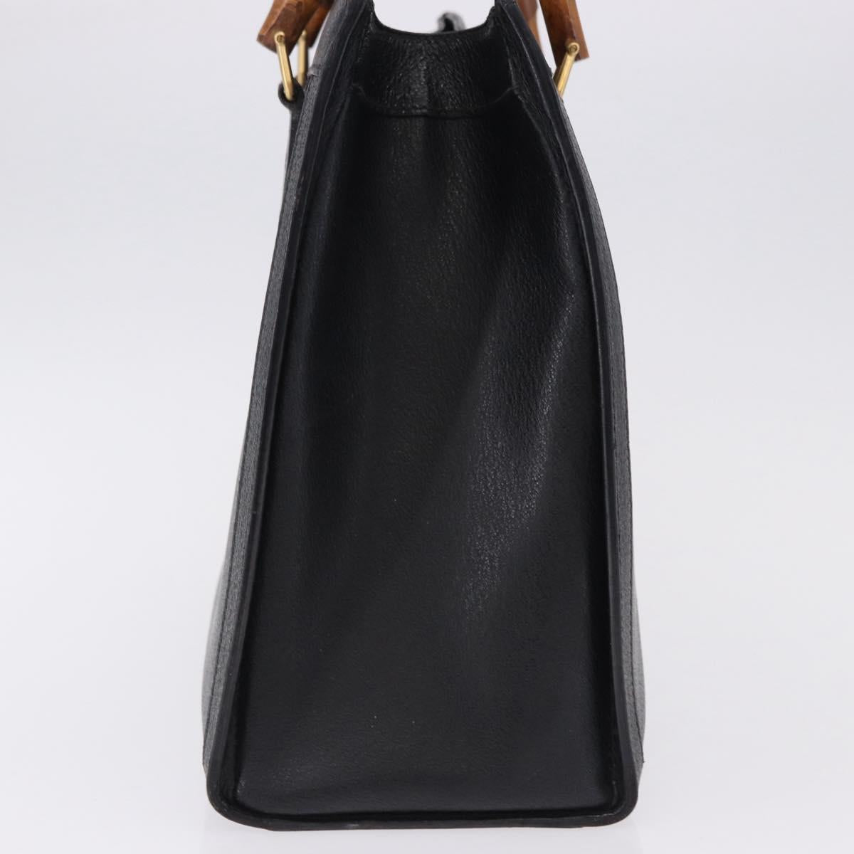 GUCCI Bamboo Hand Bag Leather Black Gold Tone Auth ep15386