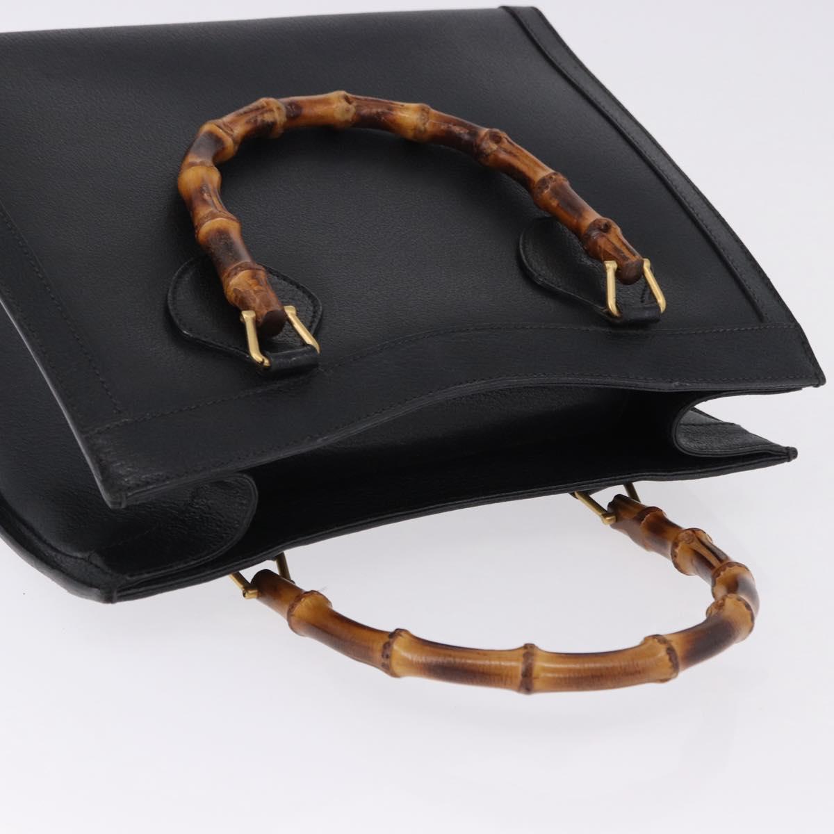 GUCCI Bamboo Hand Bag Leather Black Gold Tone Auth ep15386
