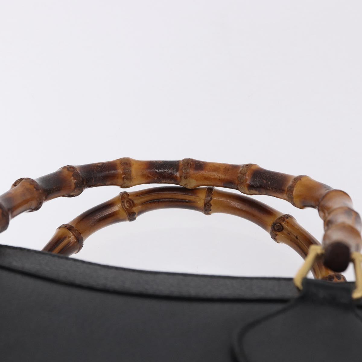 GUCCI Bamboo Hand Bag Leather Black Gold Tone Auth ep15386