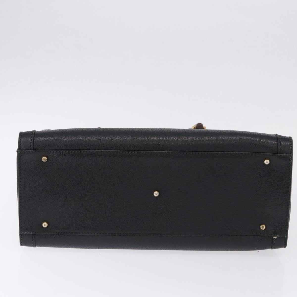 GUCCI Bamboo Hand Bag Leather Black Gold Tone Auth ep15386