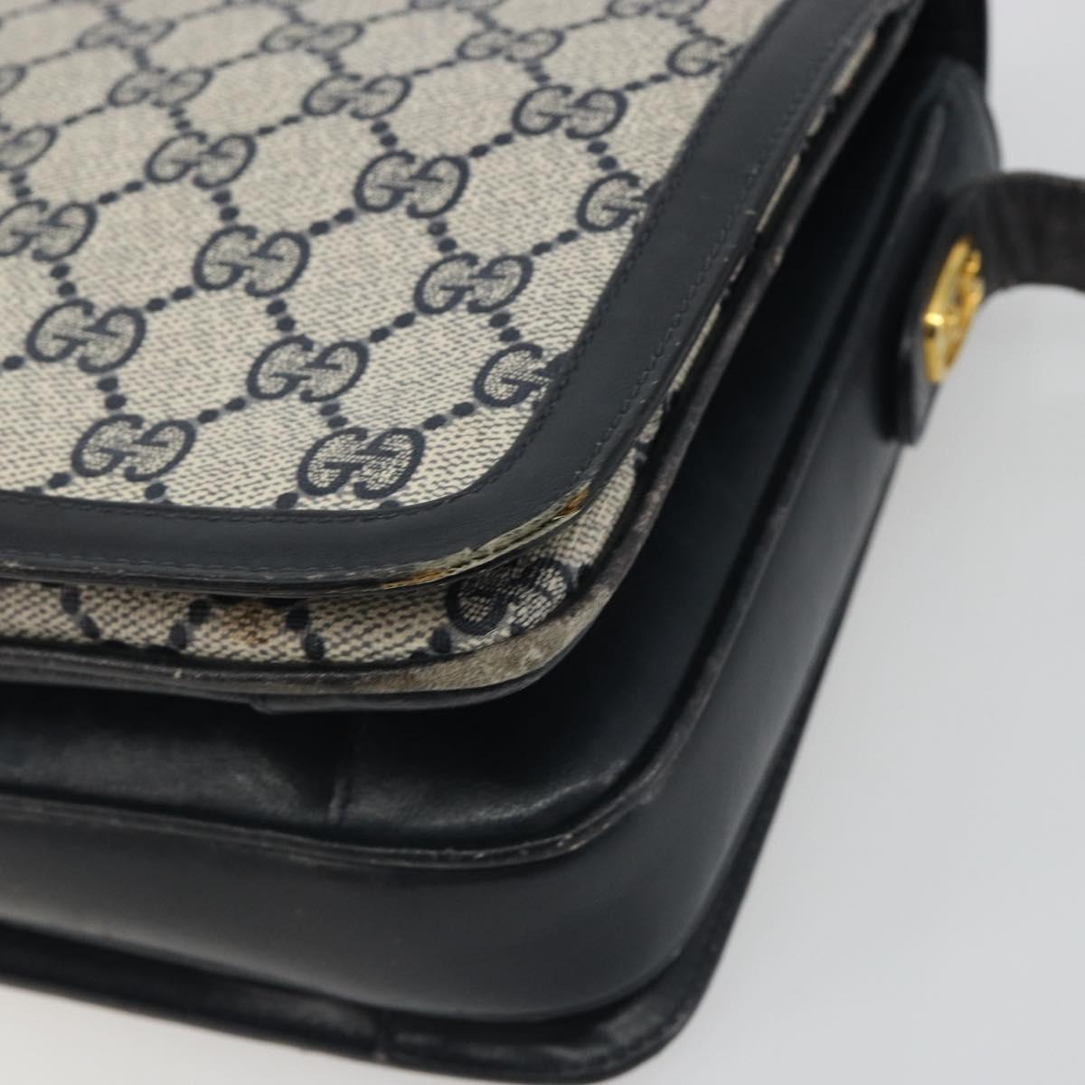 GUCCI GG Supreme Shoulder Bag PVC Leather Navy Gold Tone Auth ep15387