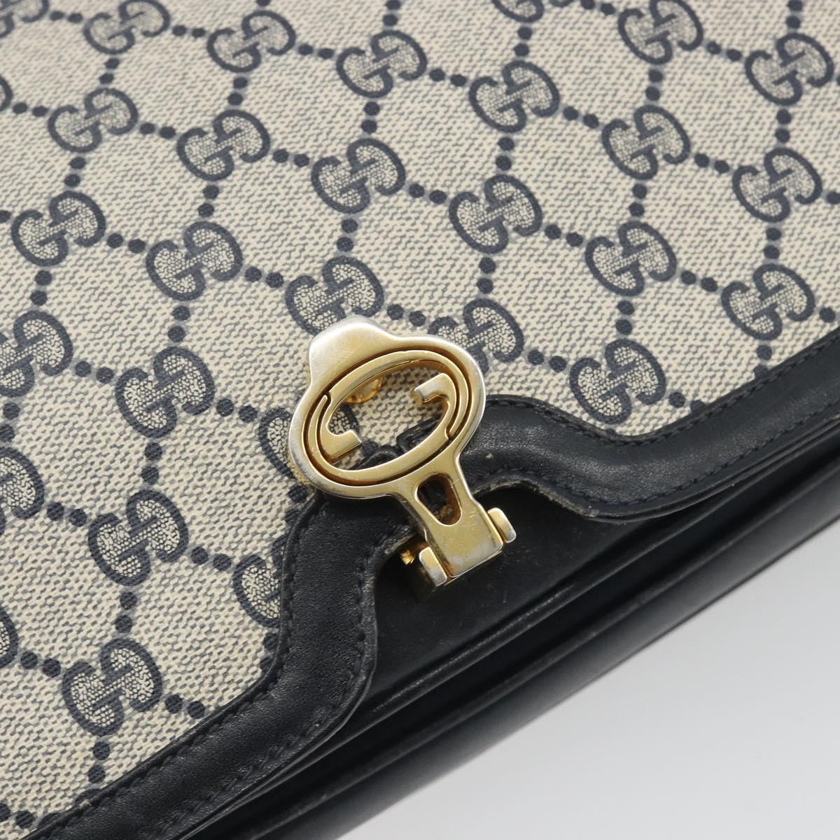 GUCCI GG Supreme Shoulder Bag PVC Leather Navy Gold Tone Auth ep15387