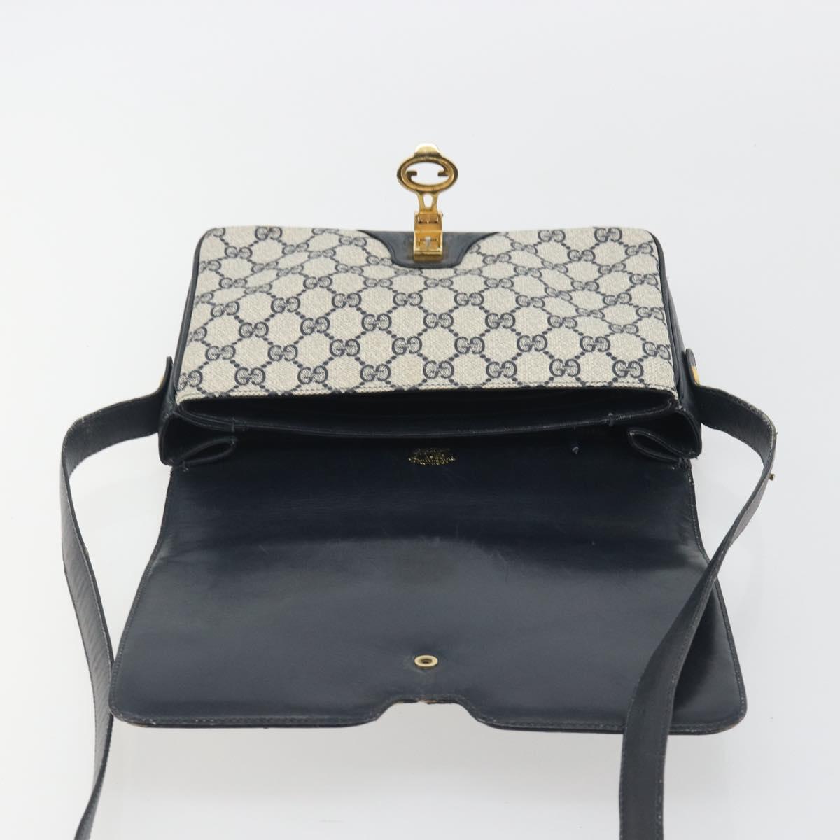 GUCCI GG Supreme Shoulder Bag PVC Leather Navy Gold Tone Auth ep15387
