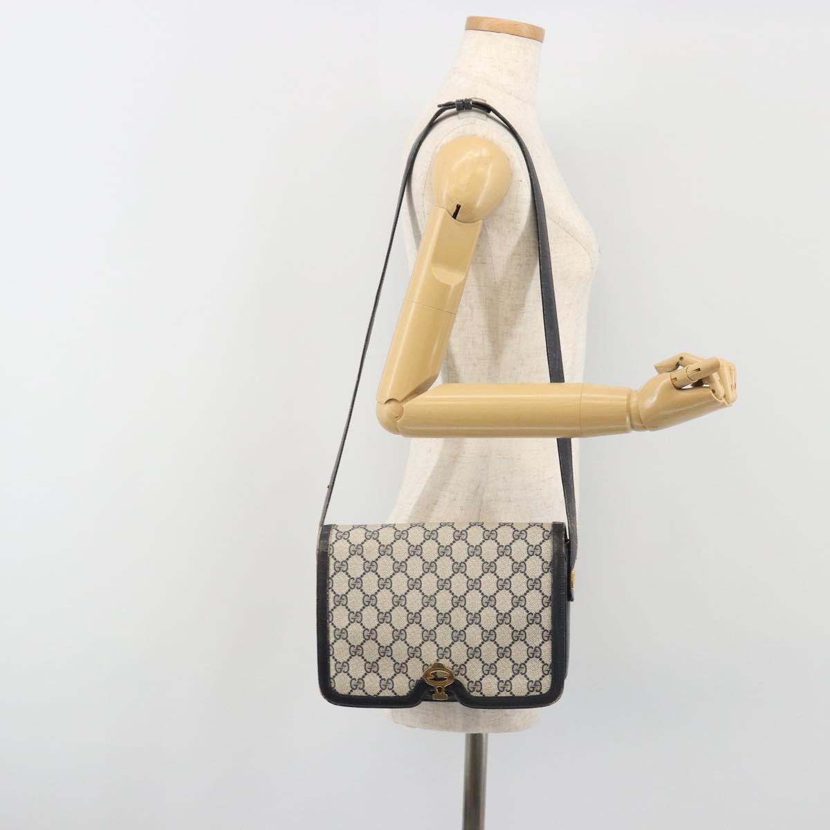 GUCCI GG Supreme Shoulder Bag PVC Leather Navy Gold Tone Auth ep15387