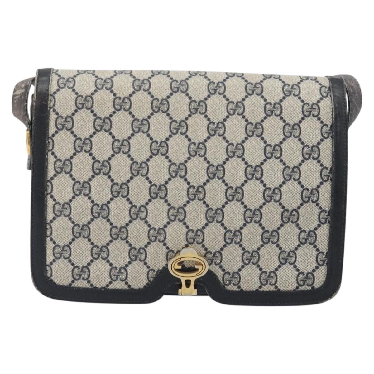 GUCCI GG Supreme Shoulder Bag PVC Leather Navy Gold Tone Auth ep15387