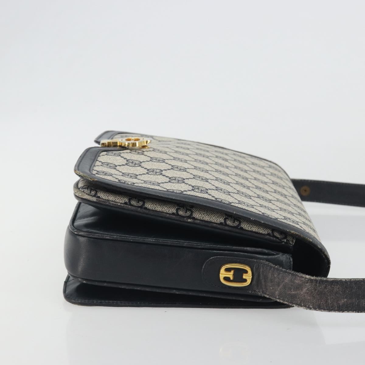 GUCCI GG Supreme Shoulder Bag PVC Leather Navy Gold Tone Auth ep15387